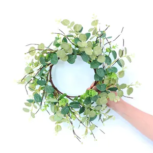 Amazon Hotsales 18Inch Kunstmatige Eucalyptus Kransen Groene Kleur Lente Zomer Krans Voor Bruiloft Home Decor