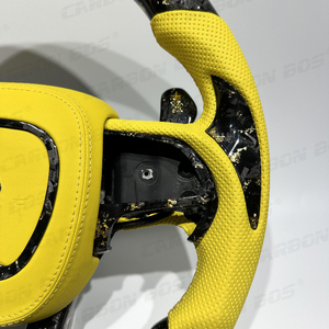 Volante Deportivo de Carreras de Fibra de Carbono Forjado en Oro para Dodge <span class=keywords><strong>Challenger</strong></span> Charger SRT, con Cuero Napa de Calidad Amarilla R/T - Product Image 3
