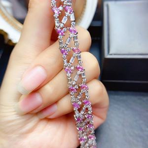 Rosa rosa zaffiro Charm bracciale 925 in argento Sterling con pietra naturale impilabile delitti gioielli per regalo o festa - Product Image 2