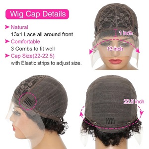 Perruques bouclées coupées 9A 13x1 <span class=keywords><strong>pour</strong></span> femme, coupe courte bob, couverture complète, <span class=keywords><strong>cheveux</strong></span> humains Remy, densité 150%, dentelle transparente - Product Image 4
