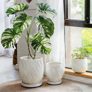 Pot de fleurs en résine à effet d'ondulation d'eau, design simple et créatif, <span class=keywords><strong>grand</strong></span> diamètre, pour plantes vertes, idéal pour Plante du paradis et Arbre de la fortune - Product Image 5