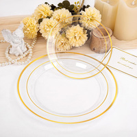 Ensemble de vaisselle jetable transparente et dorée 70/175/350 pièces, vaisselle jetable robuste pour 10/25/50 personnes