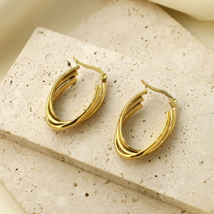 Hoop Earrings Gold Geometric Shape Stainless Steel For Women - Product Image 2