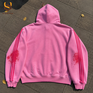 US Free Tax Custom Vintage Stripe Print Hoodie Oversized Heavyweight Soft French Terry Full Zip up Sun Faded 420Gsm Men's Hoodie - Product Image 2