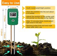 Testeur de sol 3-en-1 en gros : humidimètre, mesureur de lumière et pH-mètre pour plantes, légumes, jardin, pelouse, ferme, usage intérieur/extérieur
