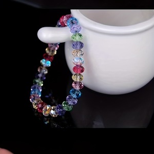 Stretch Rainbow AB Crystal <b>Beaded</b> <b>Bracelet</b> For Women Oval Faceted Colorful Glass Bead Elastic Stackable Bangle Daily Party - Product Image 2