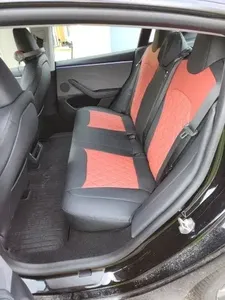 Housse de siège de voiture en cuir Nappa de luxe, sur mesure, pour Tesla Model Y 2021-2022, imperméable, avant et arrière, rouge - Product Image 4