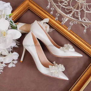 New Ladies White Stiletto Heel <b>Point</b> <b>Toe</b> High Heels Pumps Pearls Bow Outdoor Dress Shoes for Women - Product Image 2