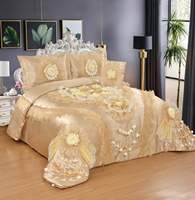 Ensemble de literie en satin doré royal à volants, 300tc, 4 pièces, style européen/américain, patchwork, broderie florale, linge de lit de luxe pour chambre à coucher