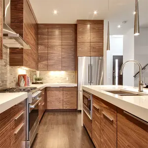 Factory Direct Luxury Solid Wood Kitchen Cabinets Cherry Wood Oak Walnut New Reeded Door Design