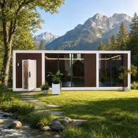 Maison de jardin préfabriquée sur mesure OEM avec éclairage LED d'ambiance et design à larges vitrages pour projet de villa de location vacances