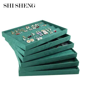 שי שנג הנמכרים ביותר טבעת פלנל ירוקה שרשרת צמיד עגיל מגש תכשיטים עבור ויטרינה תצוגת תכשיטים