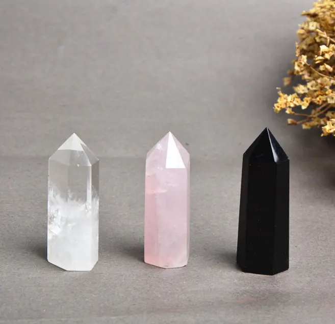Heißer Verkauf von hochwertigen natürlichen schönen Pulver Kristall Quarz Point Folk Craft Rosenquarz Zauberstab