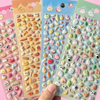 Ensemble d'autocollants gonflés personnalisés imperméables, mignons et kawaii, à motifs de nourriture, de bonbons et de desserts, pour la décoration des boîtes à lunch, la papeterie et les étiquettes cadeaux