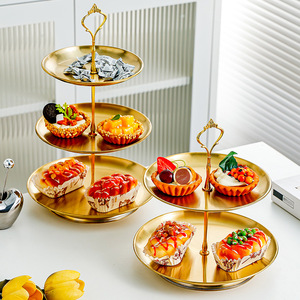 Stainless Steel Double Tier Cake Stand Round Dessert Display <b>Rack</b> For Party Birthday Snack Fruit <b>Plate</b> - Product Image 4