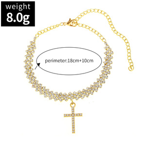KOMI-<span class=keywords><strong>Tobillera</strong></span> Ajustable con Diamantes de Imitación para Mujer, Pulsera <span class=keywords><strong>Tobillera</strong></span> de Tenis con Colgante Cruzado de Cristal Plateado, para Regalo de Fiesta EN LA Playa - Product Image 3