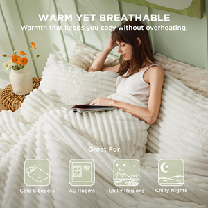 3 Pieces <strong>Double</strong>-Side Fleece <strong>Fluffy</strong> White Comforter Set, Cozy Striped Room Decor Aesthetic, Luxury <strong>Bedding</strong> 2 Pillowcases - Product Image 5