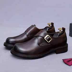 Men's large-sized genuine leather new style business formal shoes, trendy <b>big</b>-head casual leather shoes with buckle design - Product Image 4