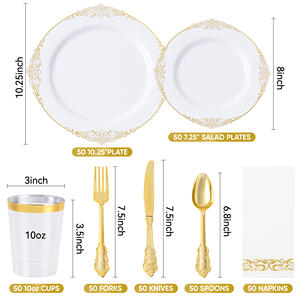 Juego de Vajilla Desechable de PET de 350 Piezas, Kit Completo de Vajilla, Platos, Vasos, Cubiertos, Servilletas, Libre de BPA, Ecológico, Apto para Microondas, para Fiestas - Product Image 6