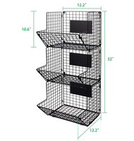 Organiseur mural pliable, panier de rangement en métal pour fruits et légumes suspendu à 3 niveaux, pour cuisine, fil métallique