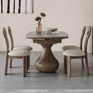 Modern Minimalist Solid Wood <b>Dining</b> <b>Table</b> Round Extendable Stone <b>Top</b> Home Use Italian Style - Product Image 3