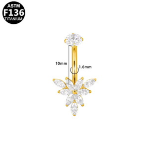 <span class=keywords><strong>Piercing</strong></span> <span class=keywords><strong>per</strong></span> <span class=keywords><strong>Ombelico</strong></span> in Titanio G23 con Filettatura Interna e Zirconia Marquise, Gioiello <span class=keywords><strong>per</strong></span> <span class=keywords><strong>Piercing</strong></span> F136 - Product Image 3