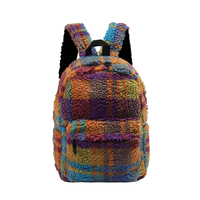 Sac à dos décontracté en laine, fourrure d'agneau, sherpa, à carreaux, antivol, en nylon avec fermeture éclair, pour adolescents, coloré, en peluche, pour l'école