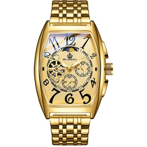 Reloj Sewor 166117 de Lujo con Diseño Hueco, Fase Lunar, Correa de Cuero, Mecánico Automático, Estilo Tonneau para Hombre, Casual de Negocios - Product Image 1