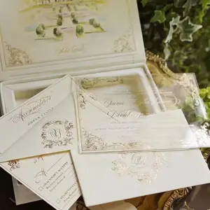 بطاقة دعوة الزفاف الدعائية المخصصة بختم ذهبي من نايكرو في صندوق مخملي رائع