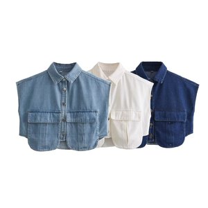 Blusa de Mezclilla sin Mangas con Botones para Mujer, Top Corto a la Moda, Nueva Llegada - Product Image 5