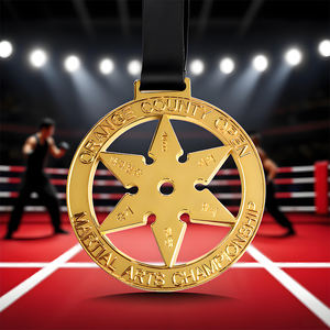 工厂定制低价2d 3d锌合金金属运动举重拳击柔道跆拳道空手道奖牌和丝带 - Product Image 5