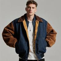 Veste en velours côtelé réversible bicolore, style vintage, denim, streetwear urbain décontracté, coupe bomber oversize, veste tapisserie pour homme