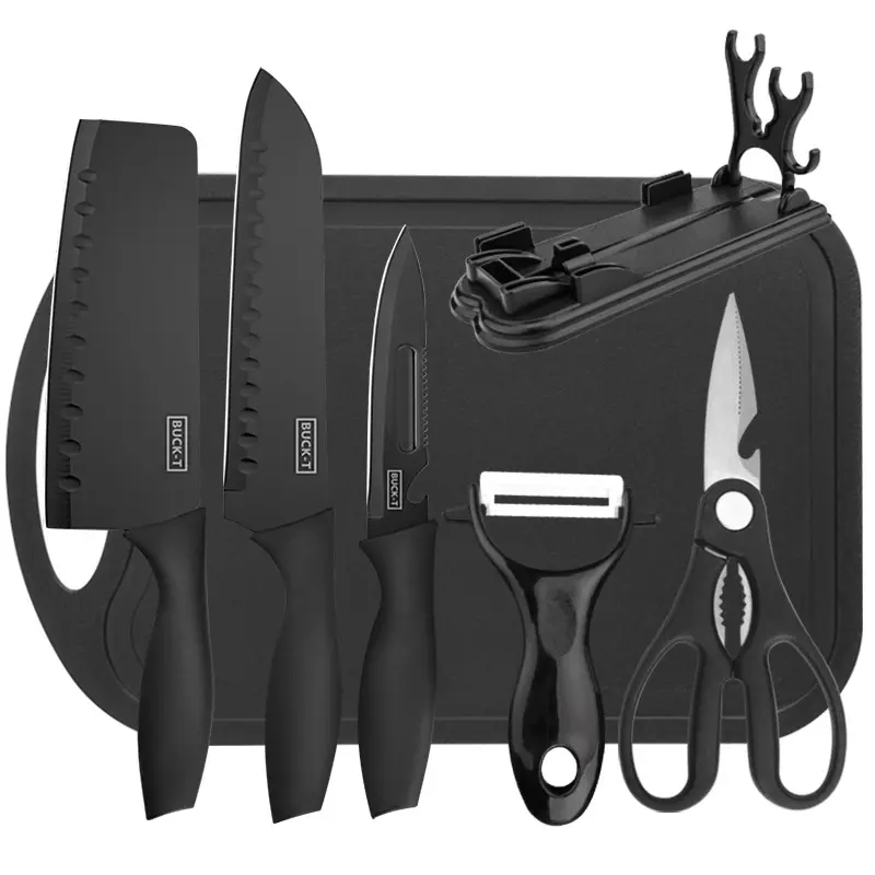 Conjunto De Faca Com Tábua De Corte E Titular 6 Peças Santoku Sharp E Facas De Utilidade Com Tampas De Lâmina E Bloco De Corte De Plástico