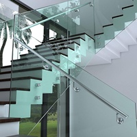 Rampe d'escalier en métal avec support en verre Main courante en acier inoxydable 316 pour maison Design moderne