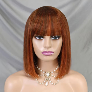 Listo para ir, peluca corta Bang Bob, cabello humano sin pegamento, peluca sin encaje para mujeres, pelucas rectas de corte Romo hechas a máquina para principiantes - Product Image 1