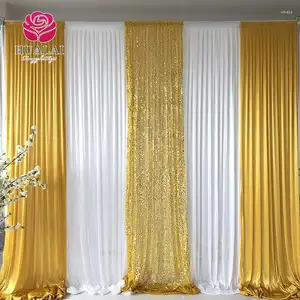 new design white and gold sequin ice silk fabric drapery background curtain drape for stage wedding party event decoration