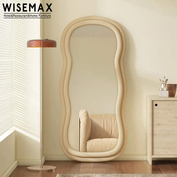 WISEMAX MÖBEL Zeitgenössischer stilvoller gewellter Ganzkörper spiegel aus Holz Antiker Wohnzimmer-Steh spiegel
