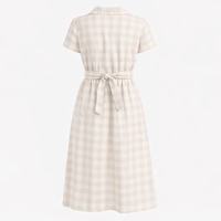 Robe décontractée sur mesure en pur lin, robe portefeuille mi-longue à carreaux, style romantique campagnard, été