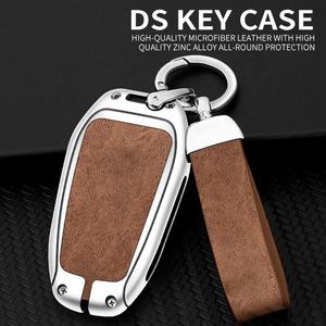 Coque de clé de voiture en alliage de zinc et cuir avec logo de style automobile pour <span class=keywords><strong>DS</strong></span> 4S 5 3 <span class=keywords><strong>7</strong></span> <span class=keywords><strong>Crossback</strong></span> DS3 DS5 DS7, compatible avec les voitures à entrée sans clé - Product Image 2