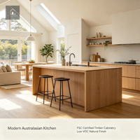Armoires de cuisine minimalistes de luxe XINGRUO - Meubles de cuisine sur mesure de style australien avec îlot cascade et étagères ouvertes