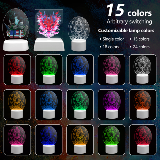 Custom 3D Illusion LED Night RGB 15 Colours Lights Acrylic Anime DIY Lamp with Base for Kids Sleeping Bedroom Decoration
