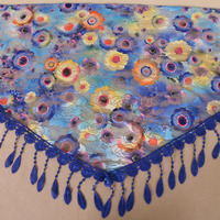 Écharpe triangulaire en dentelle colorée pour femmes, broderie de franges creuses, châle de chapelle, voile d'église, printemps et été