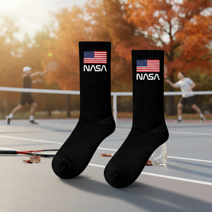 NASA Logo <b>Black</b> Tennis <b>Socks</b> 100% Cotton Comfortable Breathable Customizable Logo Athlete Sporty Style Free Size for Autumn - Product Image 3