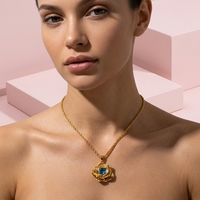 JUSNOVA Nuevo Diseño Serie Océano Collar con Colgante de Estrella de Mar de Acero Inoxidable Chapado en Oro de 18K para Mujer
