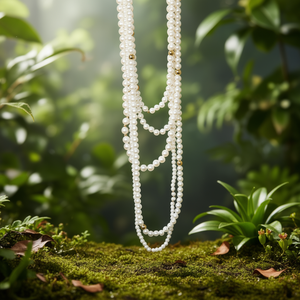 Pearl <b>Necklace</b> 316L Stainless Steel PVD Gold Plating Sustainable Resistant <b>Long</b> Multi Strand White Beads Jewelry - Product Image 3