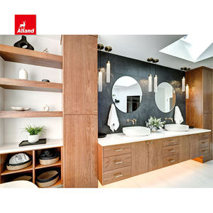 Meuble-lavabo de salle de bain mural avec porte plate et tache de seigle grillé en bois de cerisier attrayant avec placard de rangement et étagère ouverte - Product Image 5