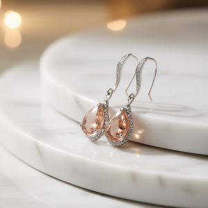 Pendientes de Cuarzo Rosa Champán con Forma de Gota de Agua, Plata 925 con Baño de Rodio, Engaste de Bisel, Joyería de Cristal Romántica para Mujer, para Boda - Product Image 2