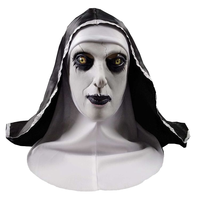 Masque de nonne d'horreur en latex pour Halloween, costume de cosplay, couvre-tête complet réutilisable, accessoires de fête masquée néon pour adulte