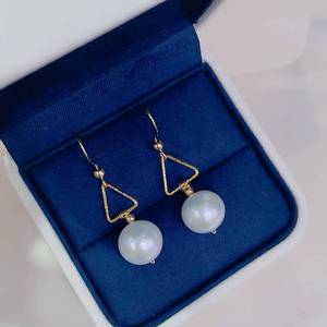 wholesale Handmade Triangle Twist Wire <b>Dangle</b> <b>Earrings</b>, 14K Gold Filled Natural Freshwater Pearl Drop <b>Earrings</b> For Women - Product Image 3