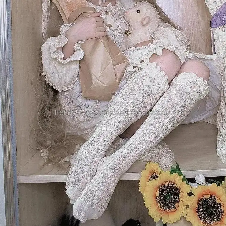 Fashion Lolita Socks for Women Summer Thin Knitted Breathable Sustainable Solid Lace JK Socks Girls